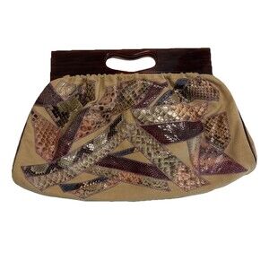 Vintage 70’s Bags By Varon handheld clutch purse snake skin patch work